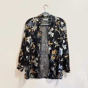 Floral Long sleeves Button-Down Transparent Lightweight Blouse Blazer Summer/Fal
